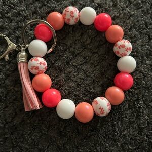 Colorful rose printed Beaded Keychain Bracelet